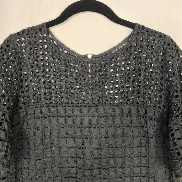 Banana Republic Shift Dress Womens Black 10 Eyelet Meshed Lined Flutter Sleeves - Picture 3 of 13